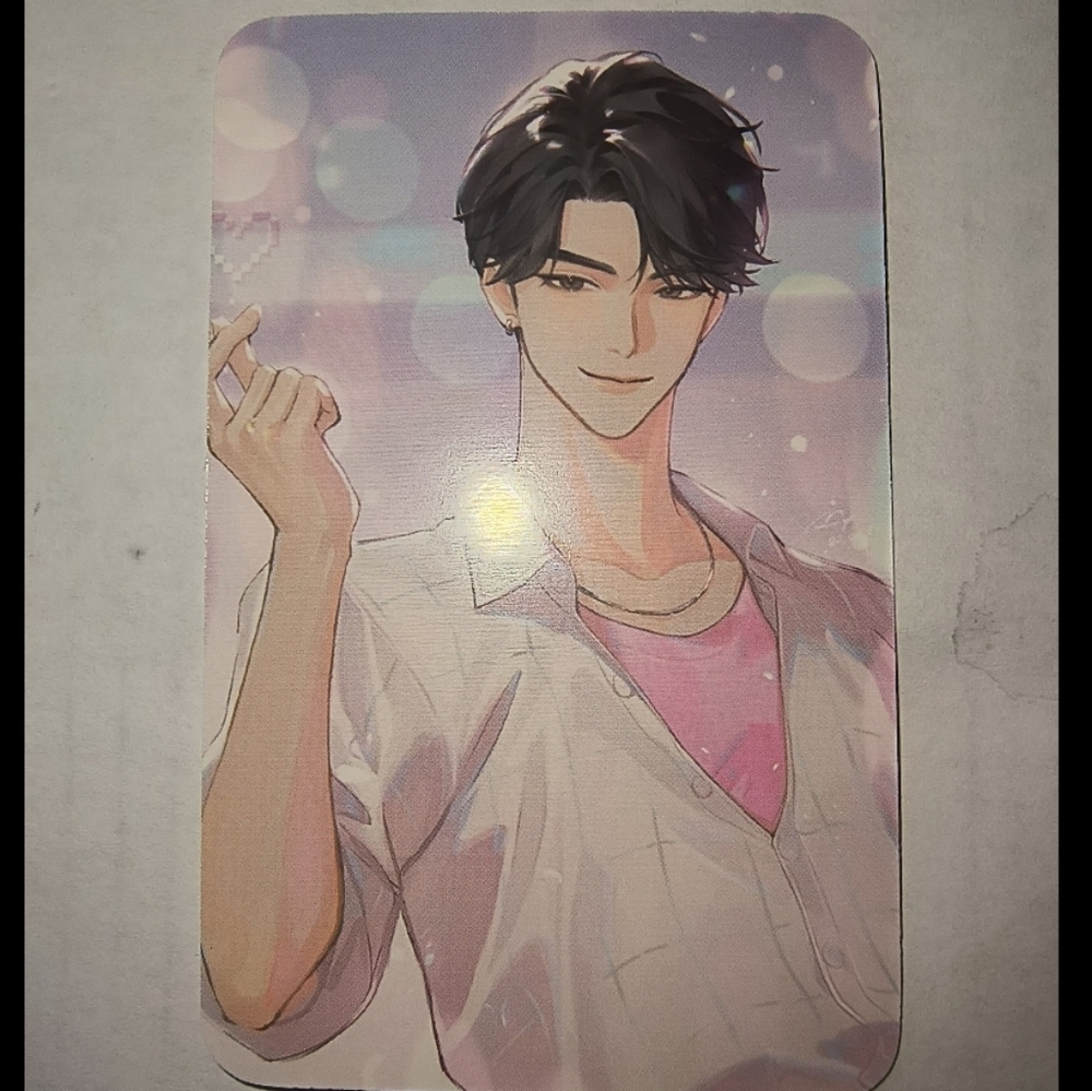Romantic Anime Male Character Photo Card - Pink & White Kpop Demon Hunters Jinu